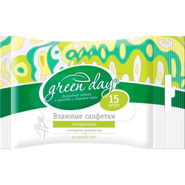 Влажные салфетки Green day Зеленый чай 15шт — Городок мастеров